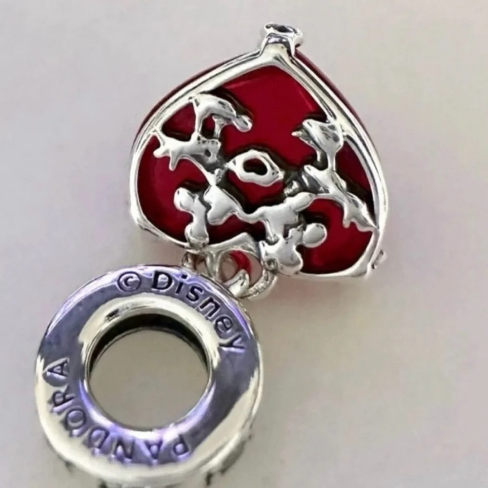 NWT PANDORA x Disney Mickey/Minnie Mouse Kiss Red Murano Dangle Ch…